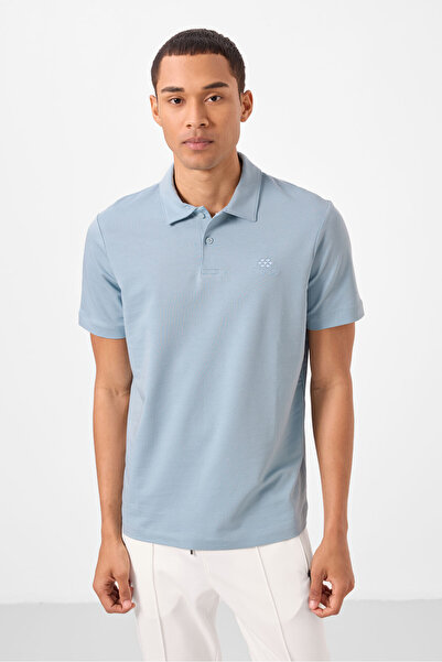 TOMMY LIFE Ice Blue Standard Fit Basic Polo Neck Men's T-Shirt - 87748