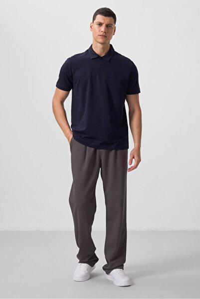 TOMMY LIFE Námořnická modrá Standardní pánské tričko Basic Polo Neck - 87768