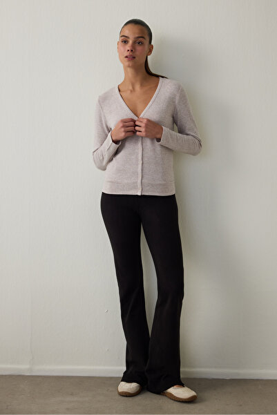 Penti Siyah Termal Etkili Kadife Dokulu Yüksek Bel Flare (İspanyol Paça) Tayt