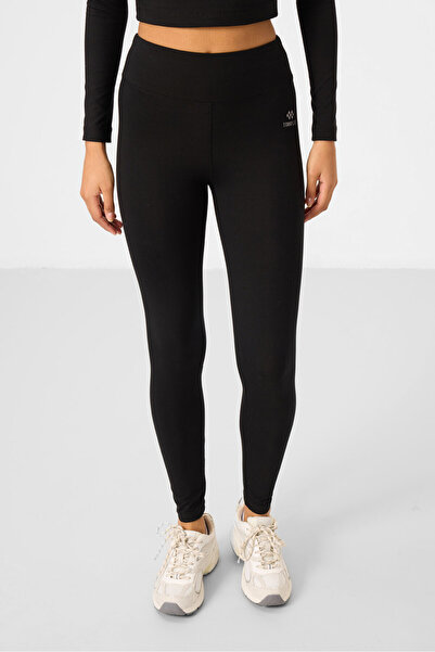 TOMMY LIFE Μαύρο ψηλόμεσο μακρυμάνικο σετ γυναικείο κολάν Crop Top - 95286