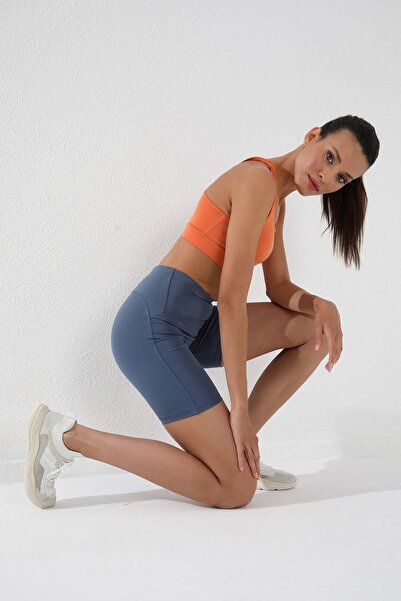 TOMMY LIFE Colanți de motociclist scurti cu talie înaltă Petrol pentru femei - 91007