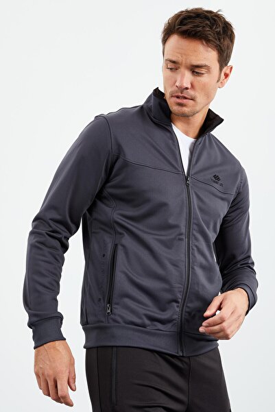 TOMMY LIFE Αντρική αθλητική φόρμα Anthracite Black Stand Up με φερμουάρ Classic Leg 85162