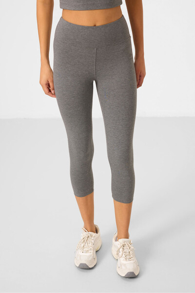 TOMMY LIFE Gray Melange High Waist Capri-Crop T-Shirt Slim Fit Women's Leggings Set - 95285