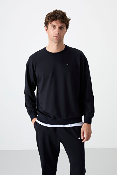 TOMMY LIFE Σετ ανδρικής φόρμας oversize Navy Blue Casual O Neck Jogger - 85120