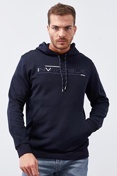 TOMMY LIFE Ανδρικό φούτερ με κουκούλα τύπου Navy Blue Kangaroo Pocket Standard - 87883