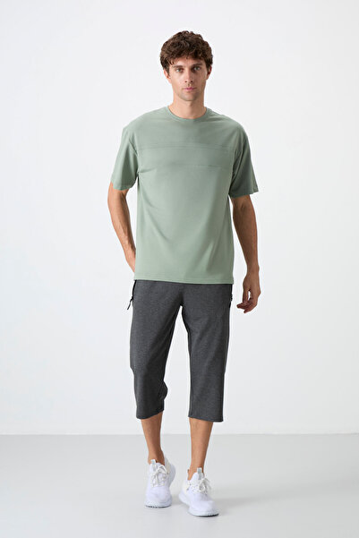 TOMMY LIFE Antrasit Melanj Fermuar Cepli Standart Kalıp Klasik Paça Erkek Kapri - 83091