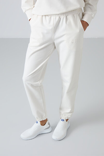 TOMMY LIFE Ecru Cotton O Neck Oversize Women's Tracksuit Set - Rubber Leg - 95287