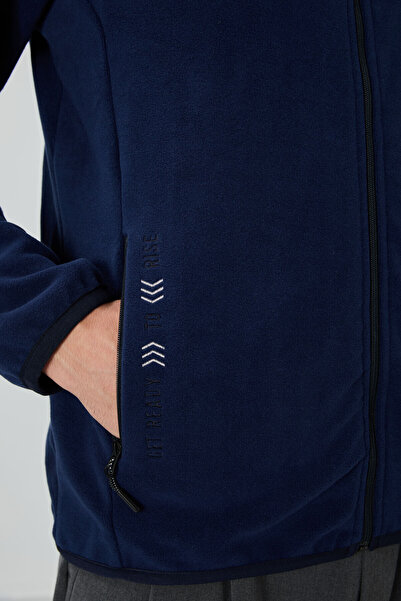 TOMMY LIFE Ανδρικό φούτερ Fleece με φερμουάρ με φερμουάρ με κεντημένο κείμενο Indigo - 87992