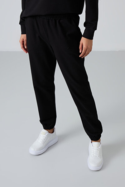 TOMMY LIFE Μαύρο Basic Cotton O Neck Oversize Rubber Leg γυναικεία φόρμα - 95287