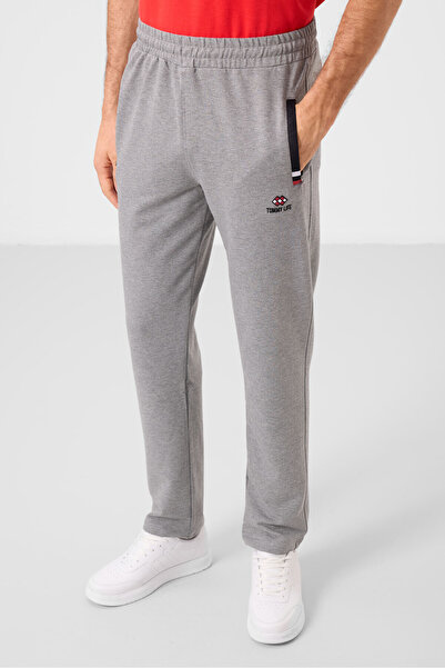 TOMMY LIFE Gray MElangE Black MEn's SwEatpants - ZippErEd and PockEtEd, Skinny Fit - 84649