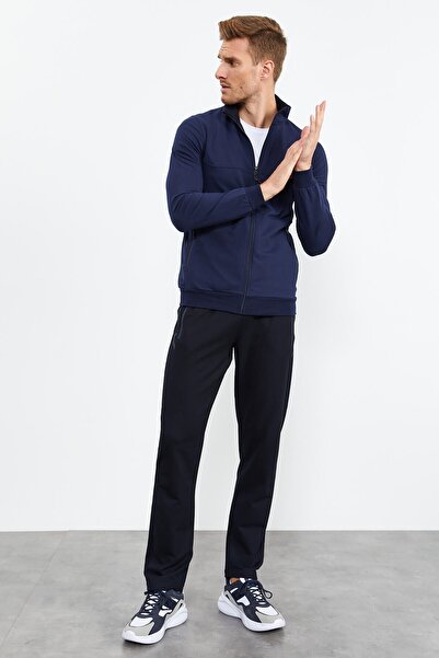 TOMMY LIFE Indigó sötétkék állógallér cipzáras lábú férfi tréningruha szett 85152