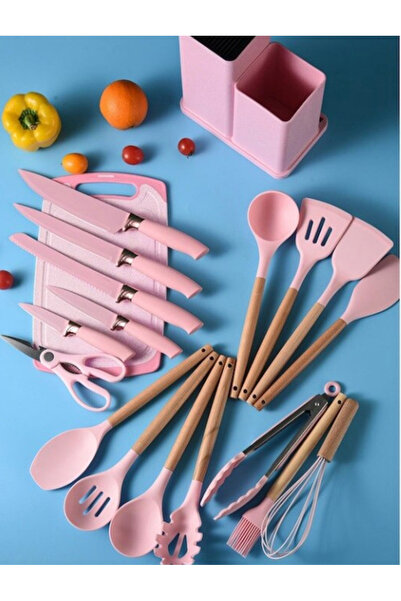 OEM 19-piece kitchen utensil set with chopper and storage stand included PINK