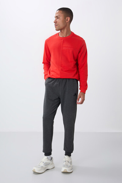 TOMMY LIFE Antrasit Melanj Klasik Cepli Standart Kalıp Manşetli Erkek Eşofman...