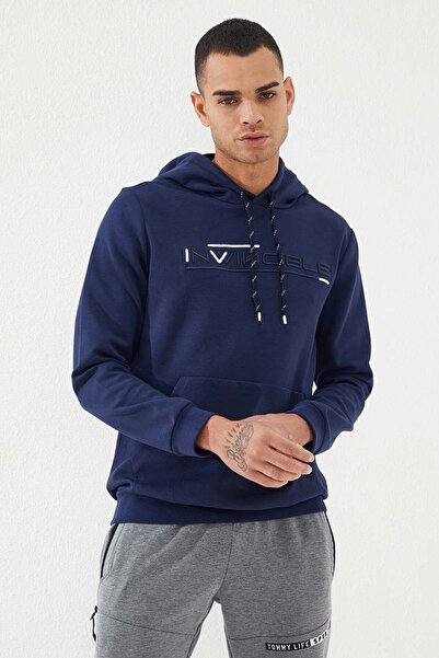 TOMMY LIFE Indigo Kangaroo Pocket Standard Fit Hooded Men's Sweatshirt - 87883