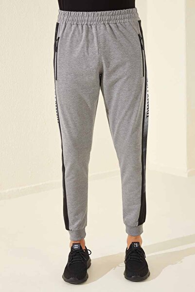 TOMMY LIFE Pantaloni de sport Jogger pentru bărbați - Gri Melange, buzunare c...