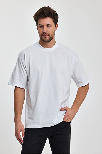 COMBİNE MİCHAİL Men's Oversize Fit Thick Fabric Textured Crew Neck T-shirt