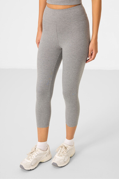 TOMMY LIFE Gray Melange High Waist Capri-Crop Tank Top Slim Fit Women's Leggings Set - 95284