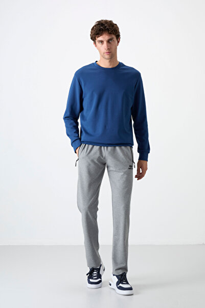 TOMMY LIFE Gray Melange Men's Sweatpants - Zippered, Three Pockets, Skinny Fit, Classic Leg - 84671