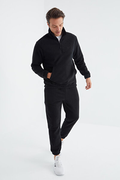 TOMMY LIFE Ανδρική φόρμα αθλητικής φόρμας Navy Blue Half Zipper Stand Collar Rubber Leg Fleece - 85159