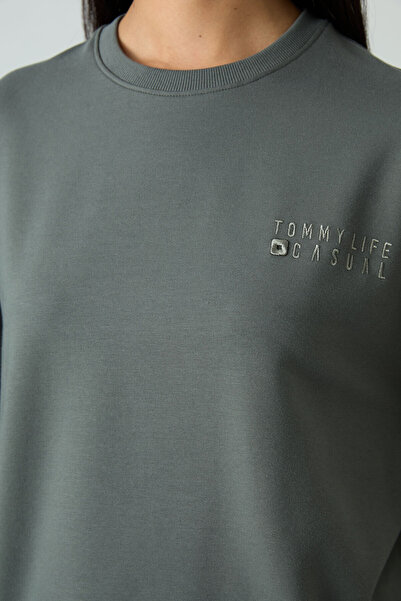 TOMMY LIFE Çağla Basic Cotton O-Neck Oversize Rubber Leg Women's Tracksuit Set - 95287