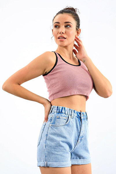 TOMMY LIFE Powder Basic Zero Sleeve Skinny Fit U Collar Women's Crop Top Undershirt - 97162