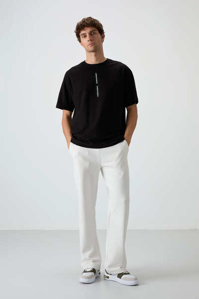 AIR JONES Ανδρικό μπλουζάκι με τυπωμένη υφή από μαύρη βαμβακερή χοντρή επιφάνεια - 88366