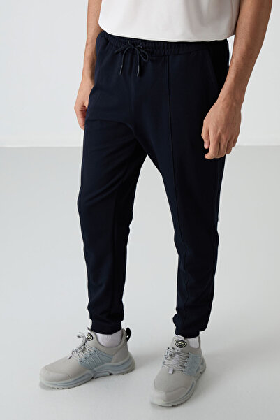 TOMMY LIFE Navy Blue Cotton Soft Textured Comfort Fit Embroidered Men's Jogger - 82123