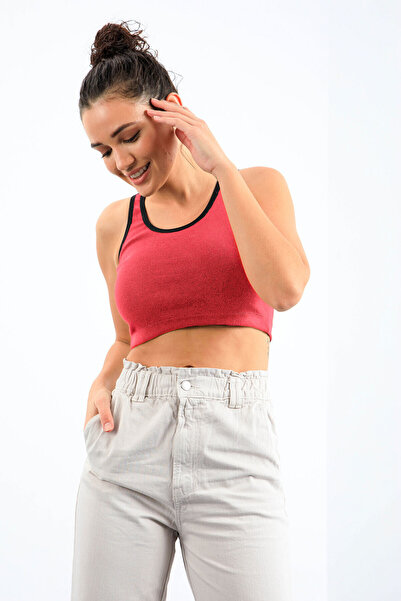 TOMMY LIFE Fuchsia Basic Zero Sleeve Skinny Fit U Collar Women's Crop Top Undershirt - 97162