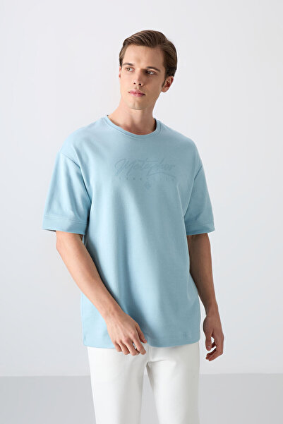 TOMMY LIFE Ανδρικό T-Shirt 88320 γαλάζιο χοντρό μαλακό υφή Oversize Fit