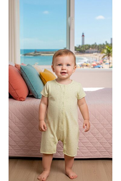 Milk & Muffin Cream Colored Short Sleeve Organic Jumpsuit with Nope