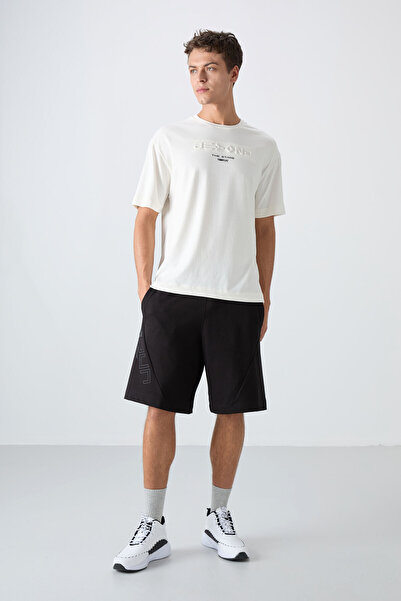 TOMMY LIFE Ecru Cotton Thick Soft Textured Oversize Fit Printed Men's T-Shirt - 88328