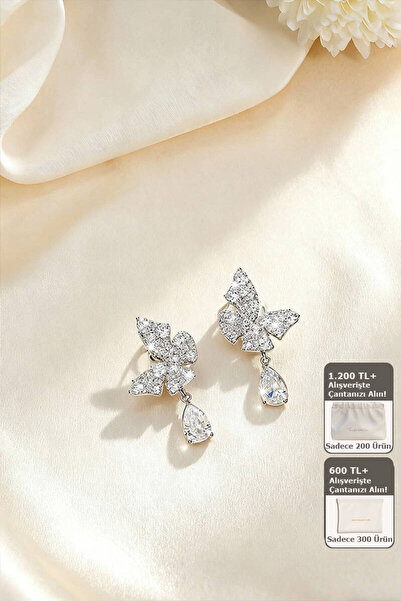 Shylyn 925 Gümüş İğneli Zirkon Taşlı Kelebek Küpe Parlak Zarif Tasarım