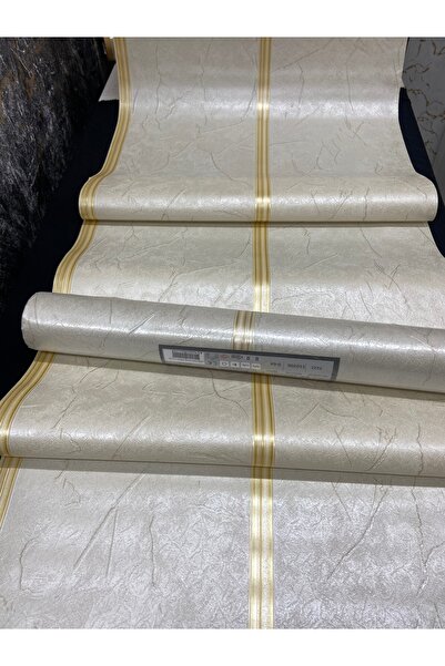 KOÇ YAPI DEKOR Tutkal Hediye 5.30 m2 Açık Krem Gold Çizgili Kabartmalı Ithal Duvar Kağıdı