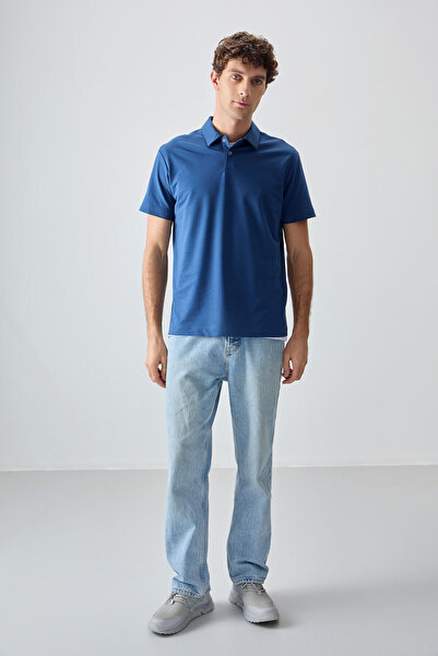 AIR JONES Ανδρικό μπλουζάκι από βαμβακερό πάχος, μαλακή υφή, γιακά πόλο Oversize Fit Basic - 88381