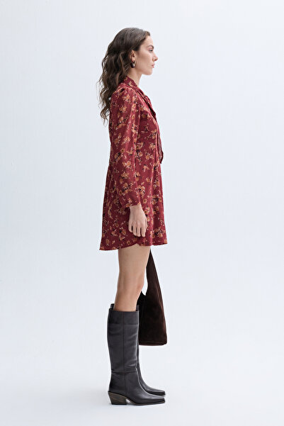 Mudo Floral Printed Mini Dress with Tie-Up Neck