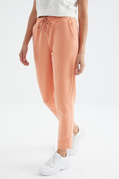 TOMMY LIFE Γυναικείο φλις φούτερ με ψηλόμεσο, άνετο σχήμα, φαρδύ πόδι και τσέπες - 94623