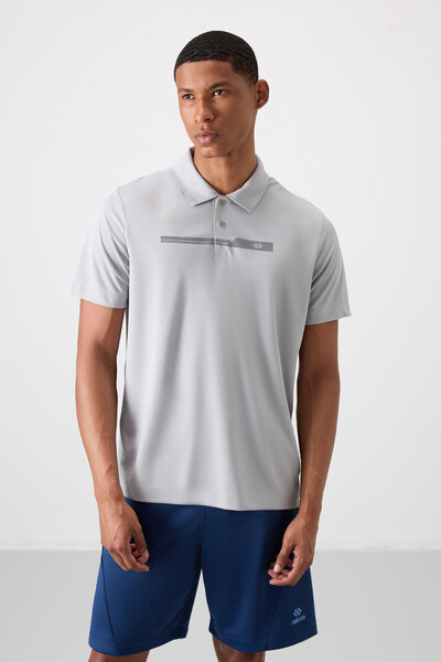 TOMMY LIFE Gri Nefes Alan Dokulu İnce Esnek Standart Fit Polo Yaka Erkek Perf...