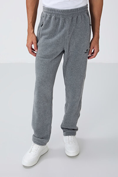 TOMMY LIFE Ανδρικό σετ αθλητικής φόρμας Fleece - Γκρι Melange, Stand Γιακά, Τσέπη με φερμουάρ, Standard Fit - 85193