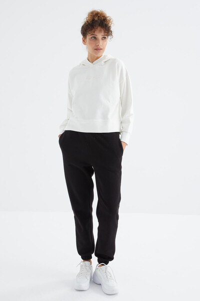 TOMMY LIFE Siyah Yüksek Bel Şardonlu 3 İplik PamukluBasic Kadın Eşofman Alt -...