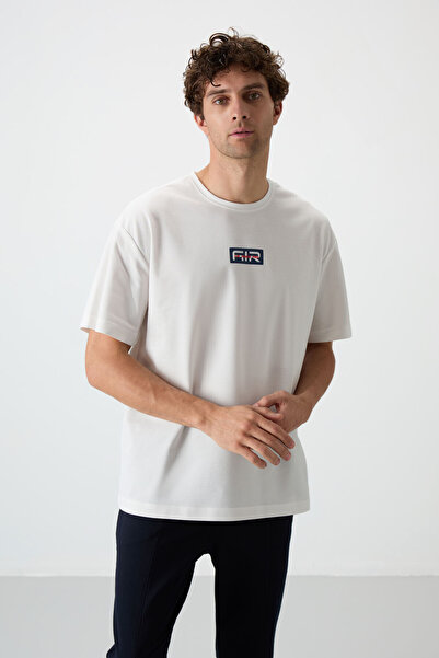 AIR JONES Ecru Cotton Thick Surface Textured Oversize Fit Printed Men's T-Shirt - 88367