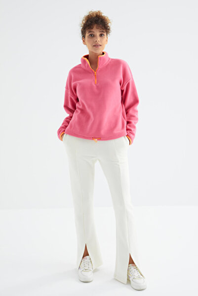 TOMMY LIFE Εκρού ψηλόμεσο μπροστινό σκίσιμο Λεπτομερής πλαϊνή τσέπη Άνετη φόρμα γυναικεία αθλητική φόρμα κάτω - 94625