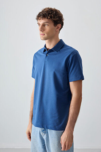 AIR JONES Ανδρικό μπλουζάκι από βαμβακερό πάχος, μαλακή υφή, γιακά πόλο Oversize Fit Basic - 88381