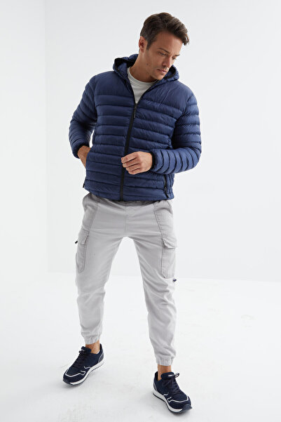 TOMMY LIFE Cold Resistant Navy Blue Men's Puffer Jacket - Zippered, Standard Fit - 88167