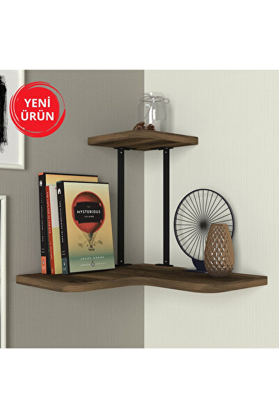 Dekorister Agora Köşe Duvar Rafı Ceviz