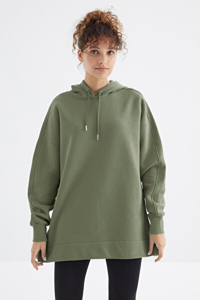 TOMMY LIFE Reglan Sleeve Oversize Hooded Sweatshirt - Çağla 97242