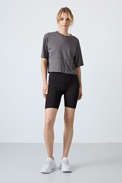 TOMMY LIFE Siyah Esnek Standart Fit Performans Kadın Biker Tayt - 91012