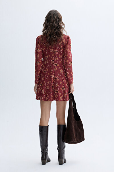 Mudo Floral Printed Mini Dress with Tie-Up Neck