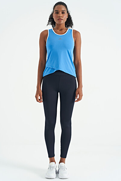 TOMMY LIFE Saks Logo Printed Standard Fit Women's Sports Undershirt with Bias Stripes - 97255