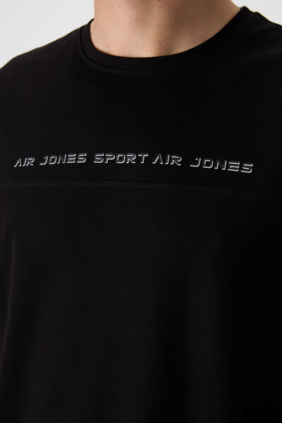AIR JONES Ανδρικό μπλουζάκι με στάμπα σε μαύρο βαμβακερό ύφασμα με χοντρή επιφάνεια - 88371