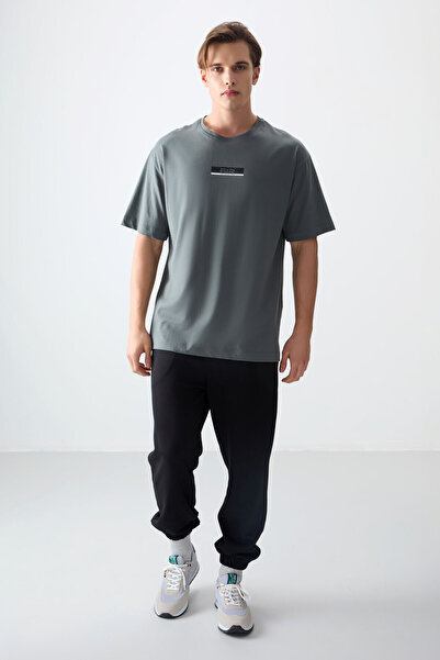 AIR JONES Ανδρικό μπλουζάκι με στάμπα χακί 100% βαμβακερό, μαλακή υφή, υπερμεγέθη - 88359